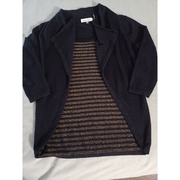 Calvin Klein Size XS Women's Black Knit Wool Blend Sweater with metalic stripe - Picture 1 of 8